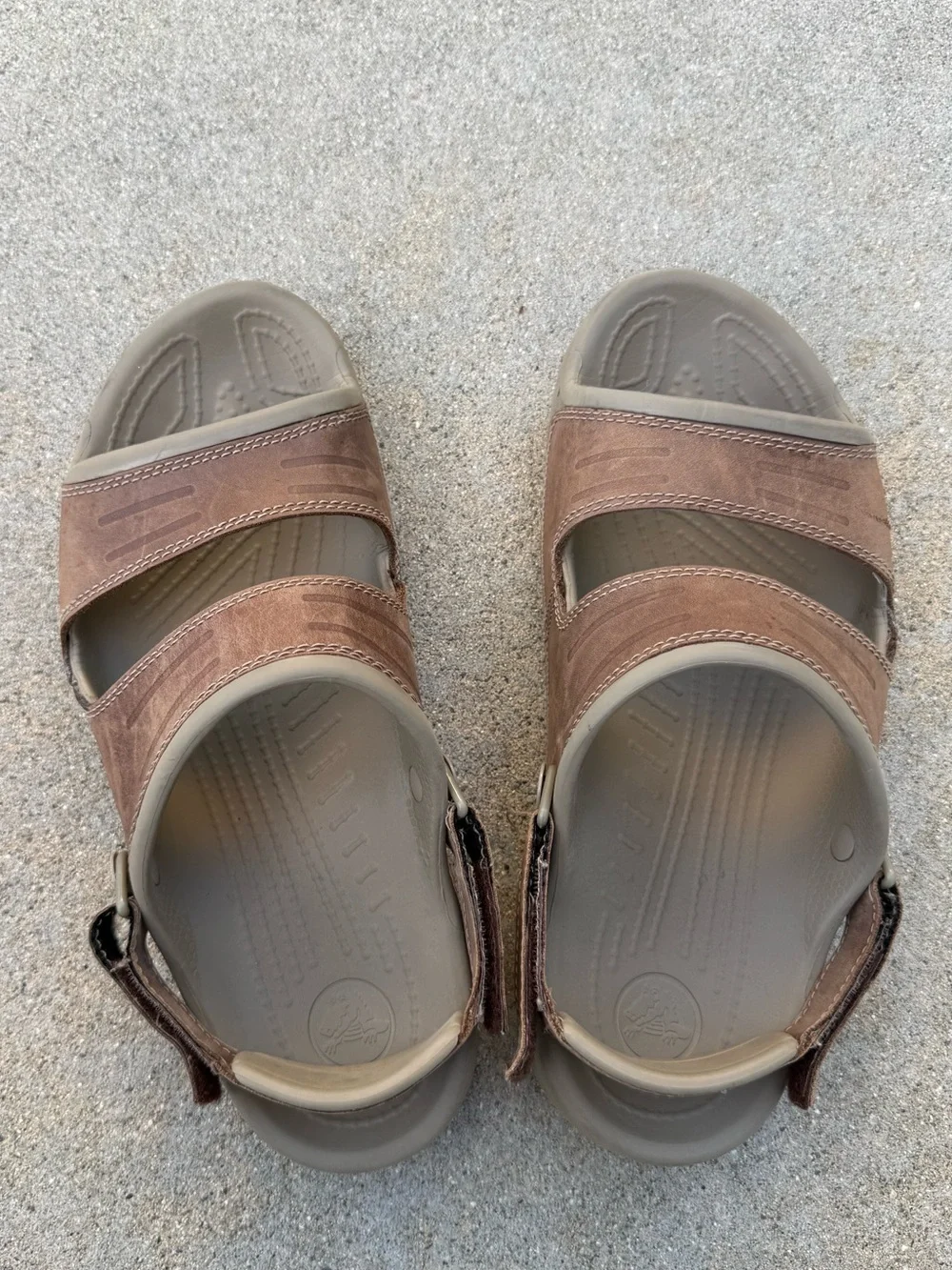 Crocs Yukon 2 Two Strap Brown Leather Sandals Slides Mens Size 10